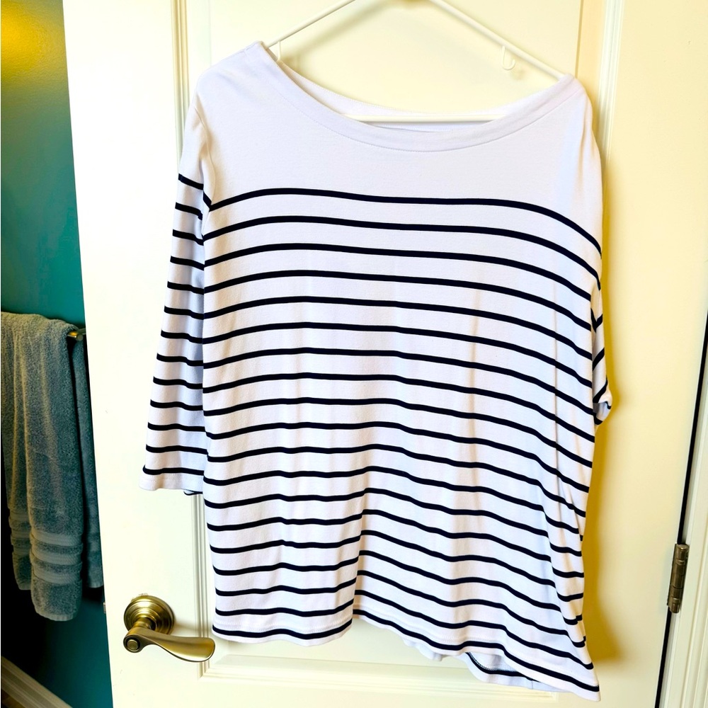 Croft and borrow navy and white stripe three-quarter sleeve top